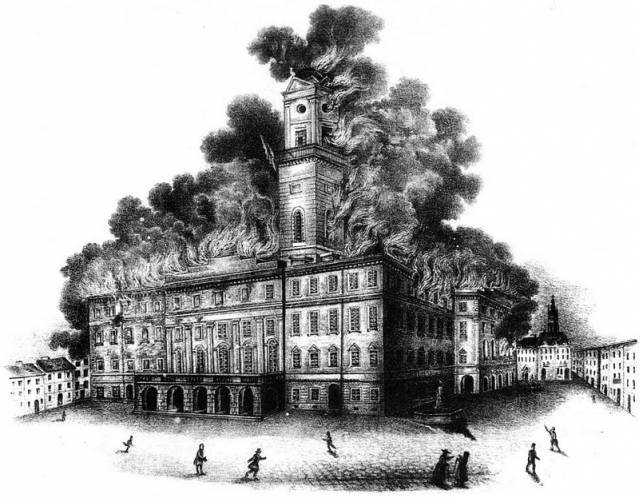 Ратуша під час пожежі 1848 року.