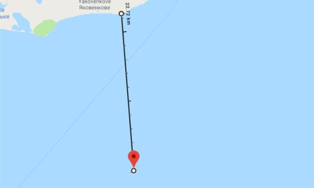 Місце, де російські кораблі обстріляли український "Бердянськ"