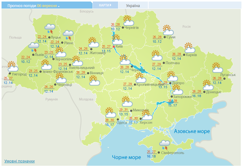 Погода в Україні на 6 вересня