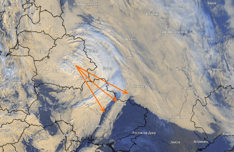 Циклон поступово зміщується з Білорусі на лівобережну частину України