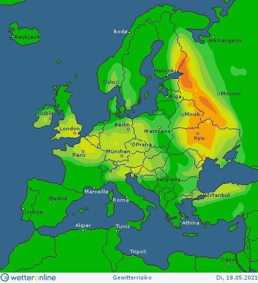 Карта дощів та гроз в Україні 18 травня