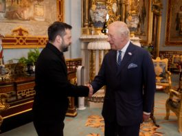 Король Чарльз III під час аудієнції з президентом України Володимиром Зеленським у Букінгемському палаці